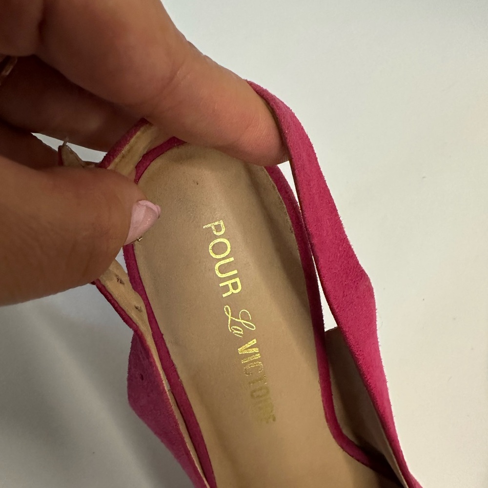Pour La Victoire Fuchsia Suede Slingback Heels - Picture 11 of 14